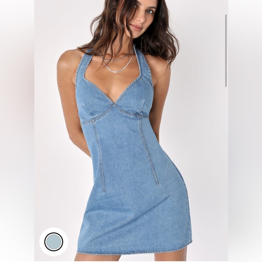 Lulus Summertime Inspiration Medium Wash Denim Halter Dress